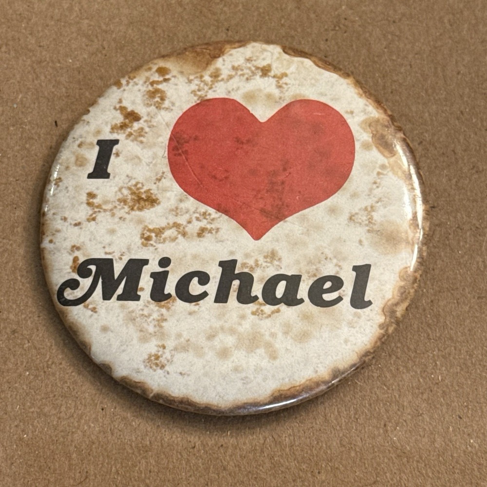 I Love Michael Heart Vintage Pinback Button Pin Round Circle